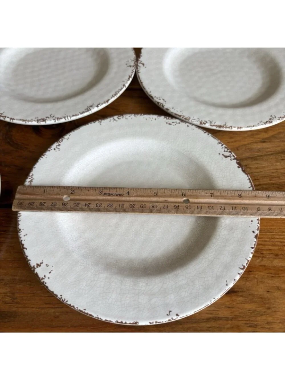 WILLIAMS SONOMA Set of 5 RUSTIC Melamine Salad Plates 8.5” Cream Crackle